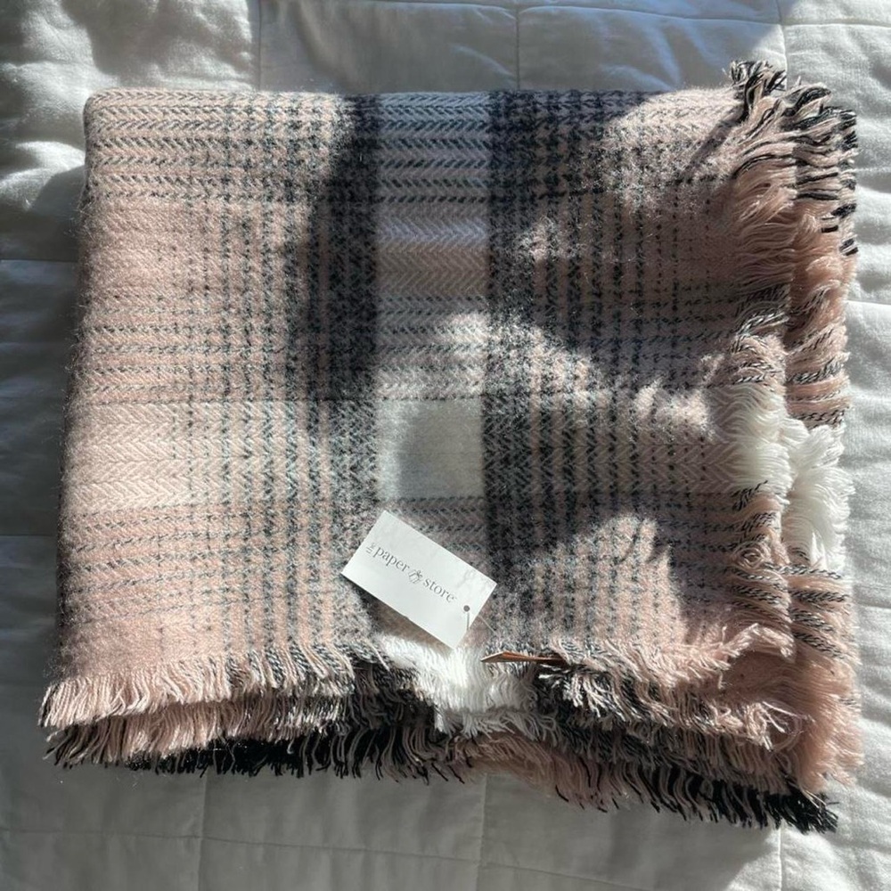 NWT The Paper Store Plaid Fringe Blanket Scarf